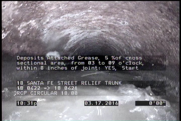 Deposits Attached Grease, 5 %of cross sectional area, from 03 to 09 o'clock, , within 8 inches of joint: YES, Start