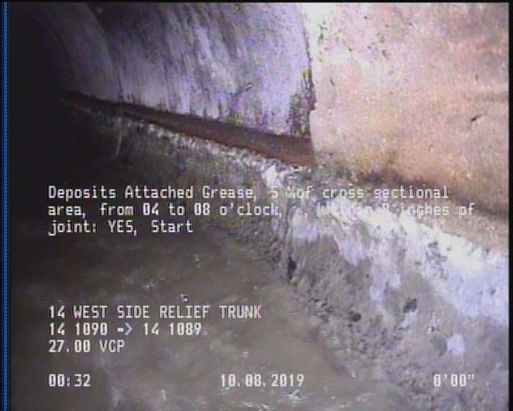 Deposits Attached Grease, 5 %of cross sectional area, from 04 to 08 o'clock, , within 8 inches of joint: YES, Start