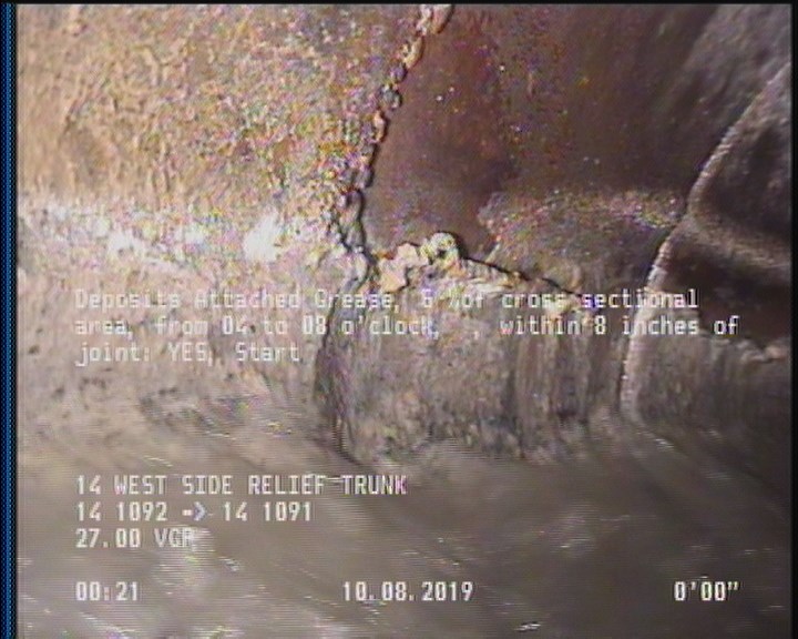 Deposits Attached Grease, 5 %of cross sectional area, from 04 to 08 o'clock, , within 8 inches of joint: YES, Start
