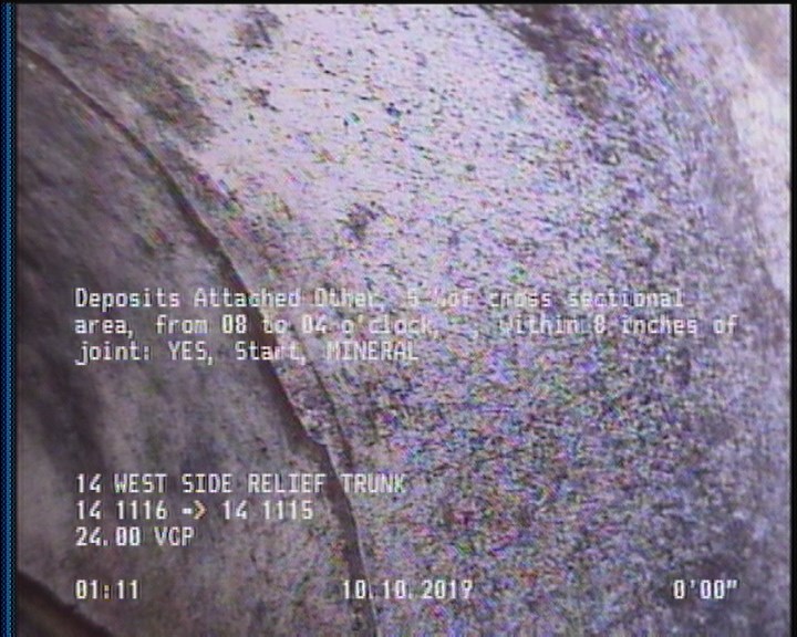 Deposits Attached Other, 5 %of cross sectional area, from 08 to 04 o'clock, , within 8 inches of joint: YES, Start - MINERAL