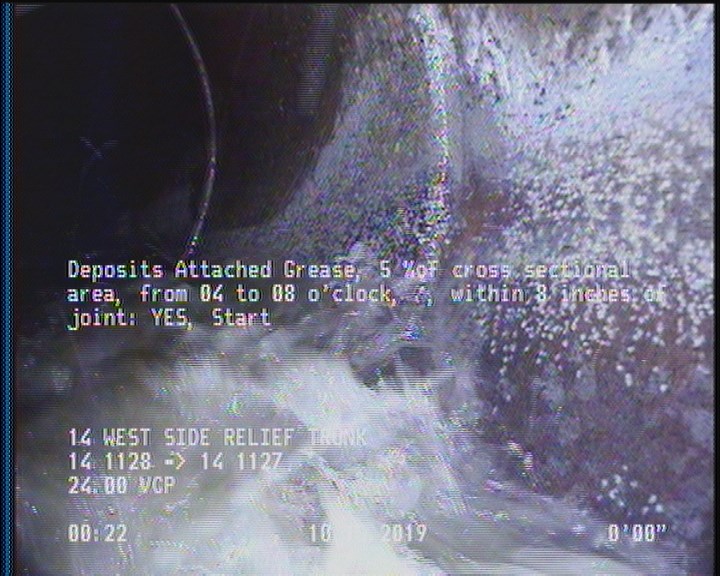 Deposits Attached Grease, 5 %of cross sectional area, from 04 to 08 o'clock, , within 8 inches of joint: YES, Start