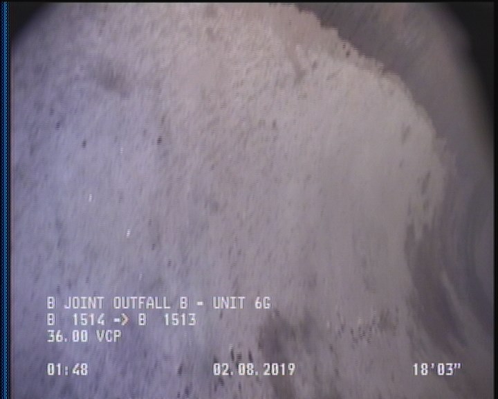 Deposits Attached Other, 5 %of cross sectional area, from 09 to 03 o'clock, , within 8 inches of joint: YES, Start - MINERALS