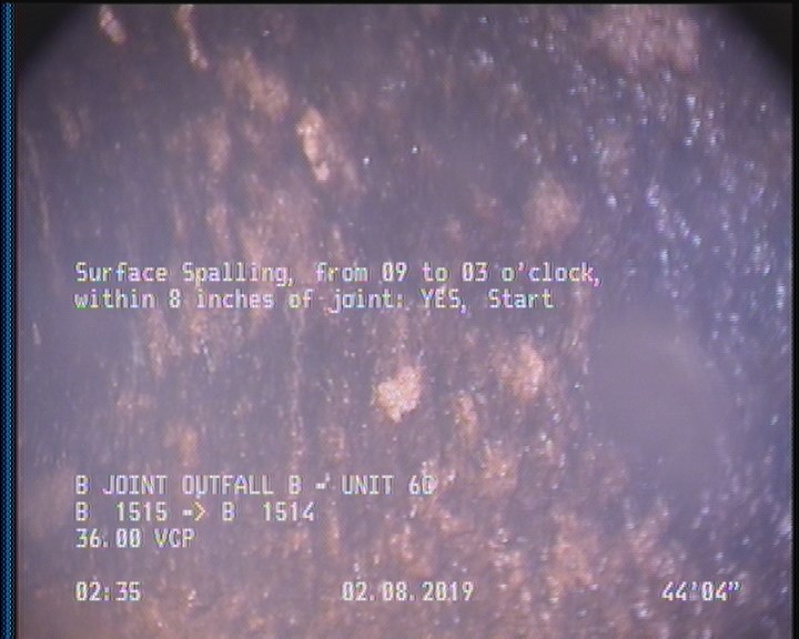 Surface Spalling, from 09 to 03 o'clock, within 8 inches of joint: YES, Start