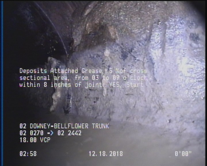 Deposits Attached Grease, 5 %of cross sectional area, from 03 to 09 o'clock, , within 8 inches of joint: YES, Start