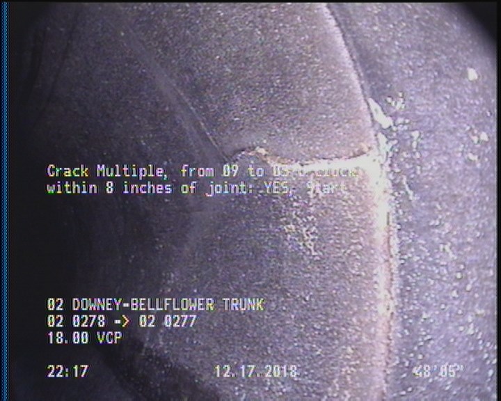 Crack Multiple, from 09 to 03 o'clock, within 8 inches of joint: YES, Start