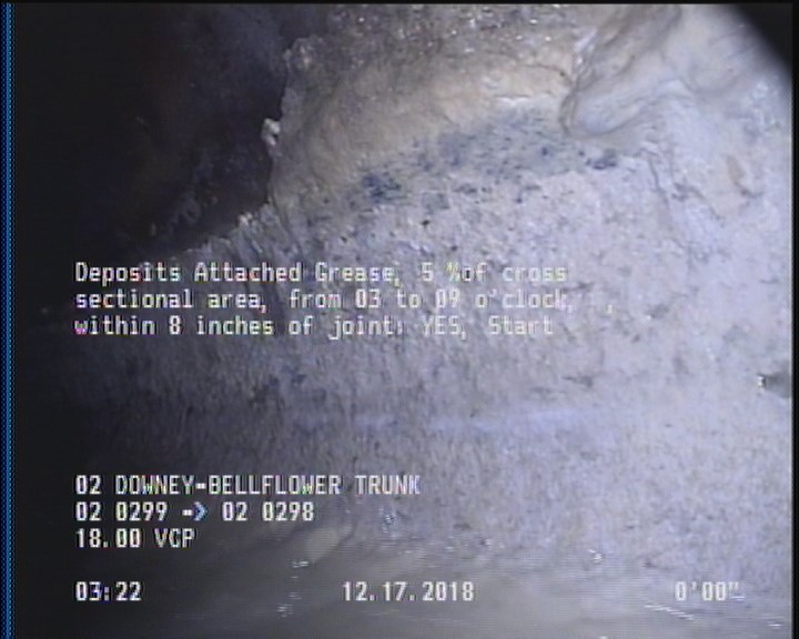 Deposits Attached Grease, 5 %of cross sectional area, from 03 to 09 o'clock, , within 8 inches of joint: YES, Start