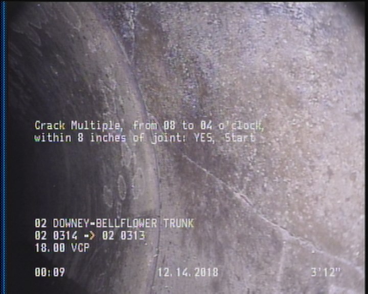 Crack Multiple, from 08 to 04 o'clock, within 8 inches of joint: YES, Start