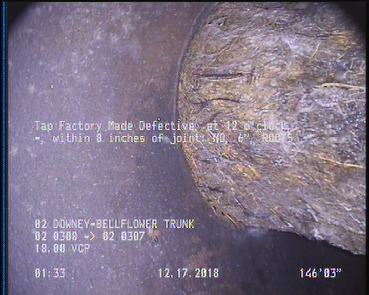 Tap Factory Made Defective, at 12 o'clock, -, within 8 inches of joint: NO, 6" - ROOTS