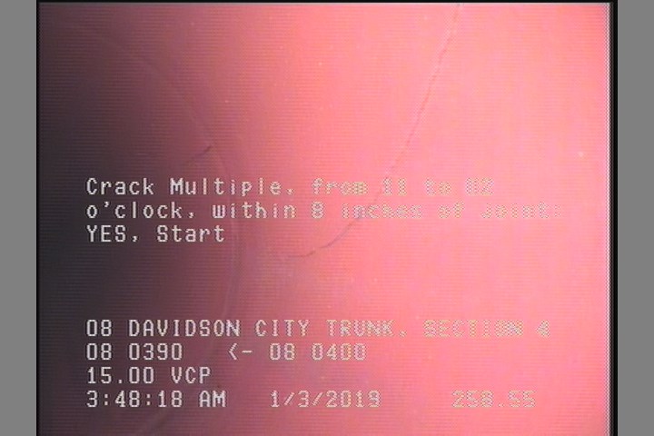 Crack Multiple, from 11 to 02 o'clock, within 8 inches of joint: YES, Start