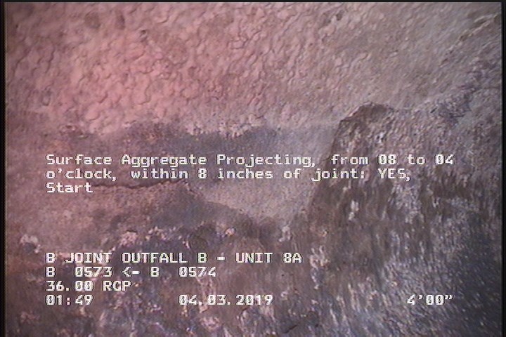 Surface Aggregate Projecting, from 08 to 04 o'clock, within 8 inches of joint: YES, Start