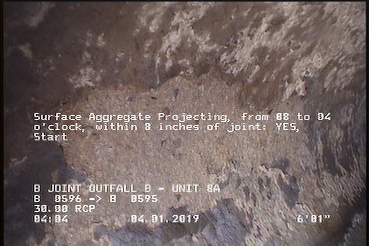 Surface Aggregate Projecting, from 08 to 04 o'clock, within 8 inches of joint: YES, Start