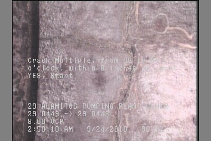 Crack Multiple, from 08 to 04 o'clock, within 8 inches of joint: YES, Start