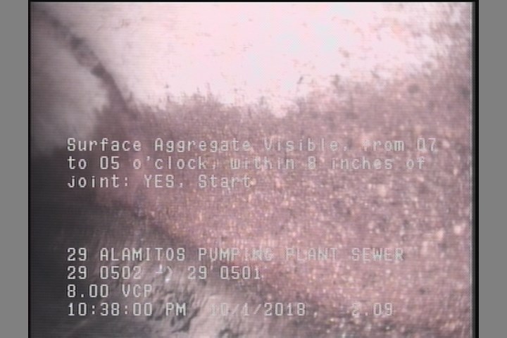 Surface Aggregate Visible, from 07 to 05 o'clock, within 8 inches of joint: YES, Start