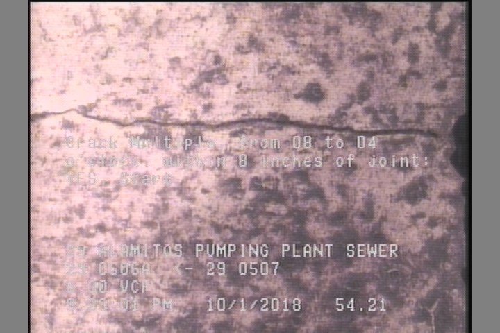 Crack Multiple, from 08 to 04 o'clock, within 8 inches of joint: YES, Start