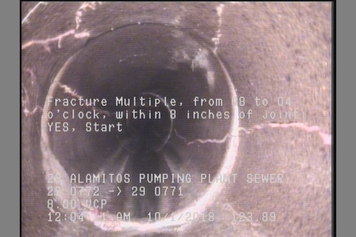 Fracture Multiple, from 08 to 04 o'clock, within 8 inches of joint: YES, Start