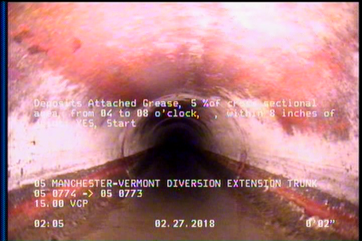 Deposits Attached Grease, 5 %of cross sectional area, from 04 to 08 o'clock, , within 8 inches of joint: YES, Start