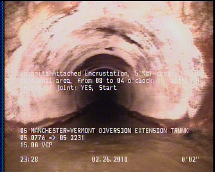 Deposits Attached Encrustation, 5 %of cross sectional area, from 08 to 04 o'clock, , within 8 inches of joint: YES, Start