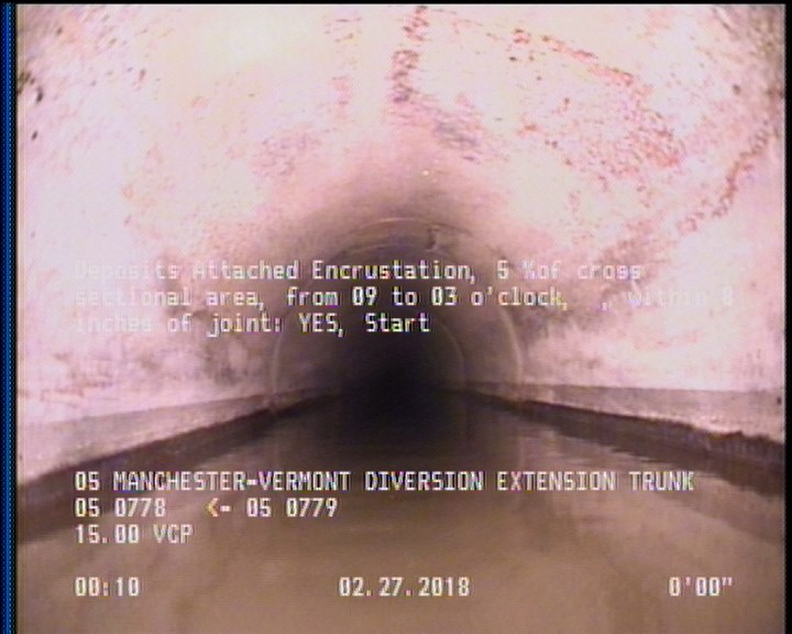 Deposits Attached Encrustation, 5 %of cross sectional area, from 09 to 03 o'clock, , within 8 inches of joint: YES, Start