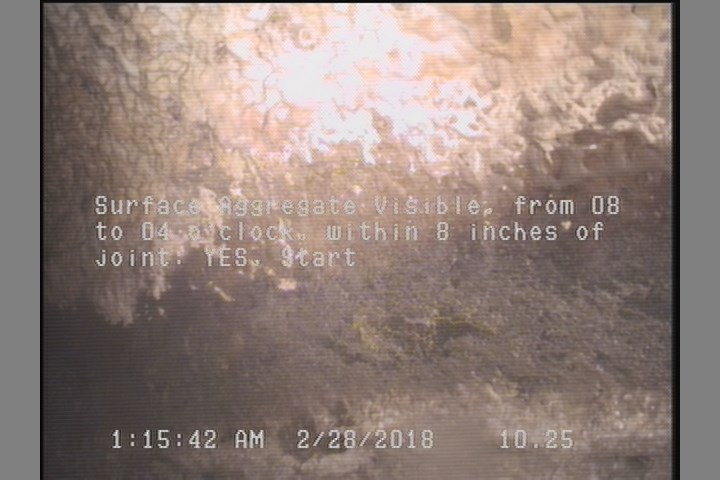 Surface Aggregate Visible, from 08 to 04 o'clock, within 8 inches of joint: YES, Start