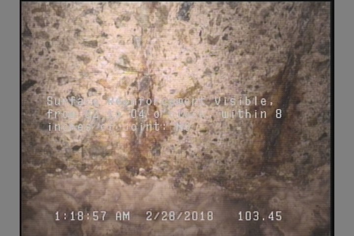 Surface Reinforcement Visible, from 02 to 04 o'clock, within 8 inches of joint: NO