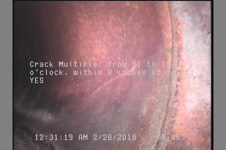 Crack Multiple, from 01 to 05 o'clock, within 8 inches of joint: YES