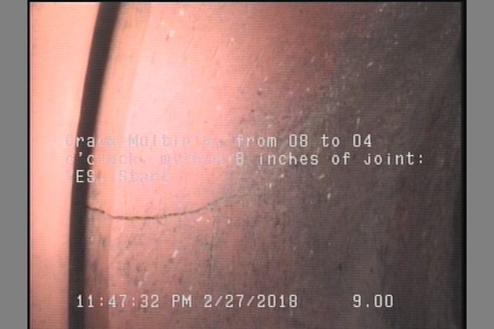 Crack Multiple, from 08 to 04 o'clock, within 8 inches of joint: YES, Start
