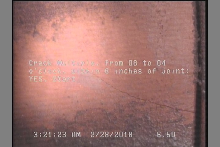 Crack Multiple, from 08 to 04 o'clock, within 8 inches of joint: YES, Start