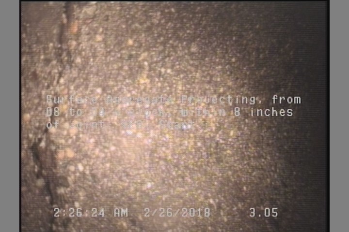 Surface Aggregate Projecting, from 08 to 04 o'clock, within 8 inches of joint: YES, Start