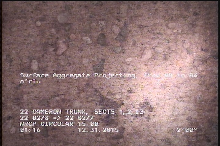 Surface Aggregate Projecting, from 08 to 04 o'clock, within 8 inches of joint: YES, Start
