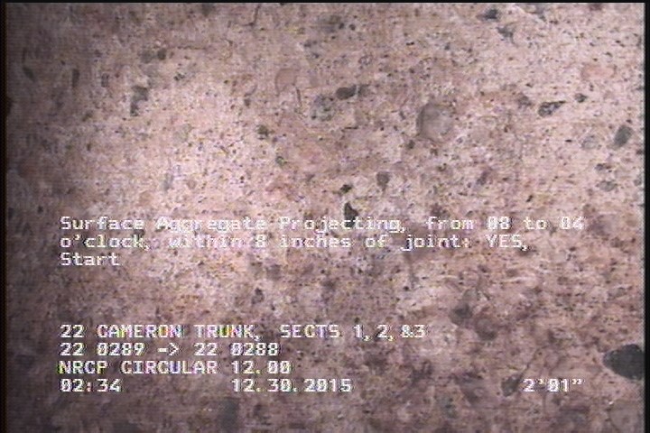 Surface Aggregate Projecting, from 08 to 04 o'clock, within 8 inches of joint: YES, Start