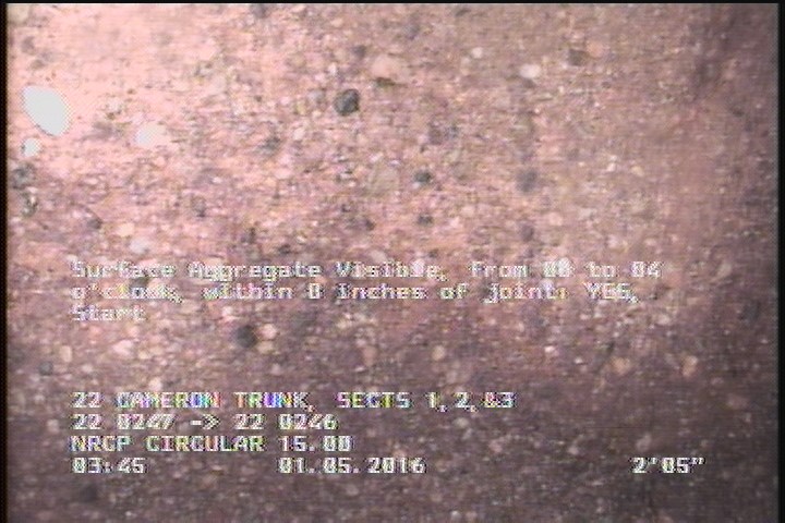 Surface Aggregate Visible, from 08 to 04 o'clock, within 8 inches of joint: YES, Start