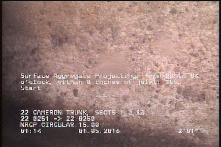 Surface Aggregate Projecting, from 08 to 04 o'clock, within 8 inches of joint: YES, Start
