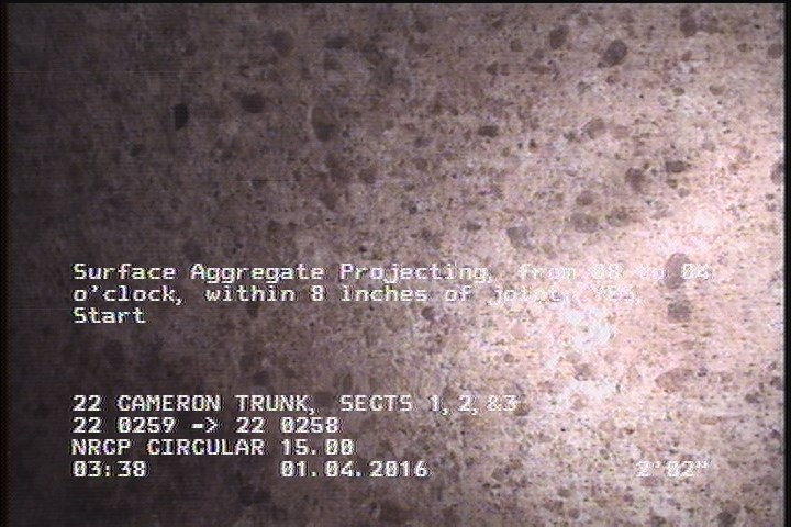 Surface Aggregate Projecting, from 08 to 04 o'clock, within 8 inches of joint: YES, Start