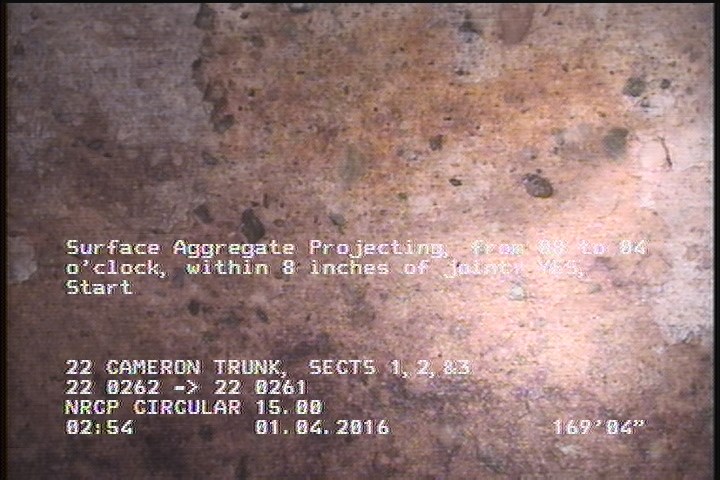 Surface Aggregate Projecting, from 08 to 04 o'clock, within 8 inches of joint: YES, Start