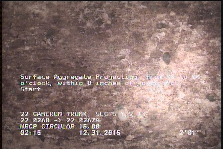 Surface Aggregate Projecting, from 08 to 04 o'clock, within 8 inches of joint: YES, Start