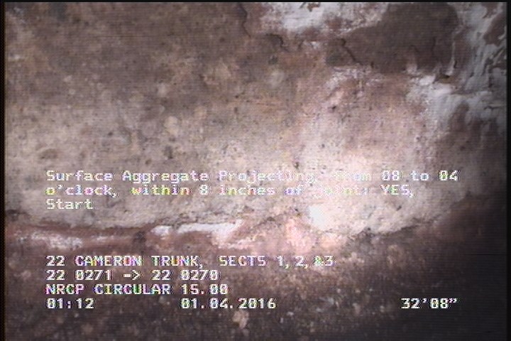 Surface Aggregate Projecting, from 08 to 04 o'clock, within 8 inches of joint: YES, Start