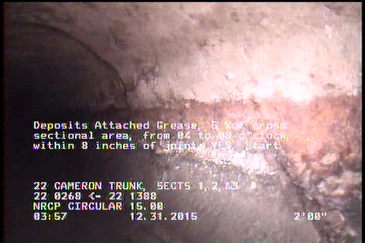 Deposits Attached Grease, 5 %of cross sectional area, from 04 to 08 o'clock, , within 8 inches of joint: YES, Start