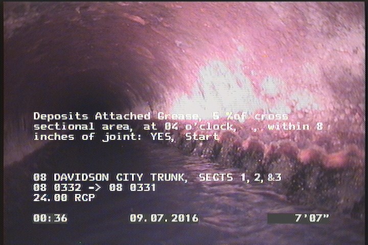 Deposits Attached Grease, 5 %of cross sectional area, at 04 o'clock, , within 8 inches of joint: YES, Start