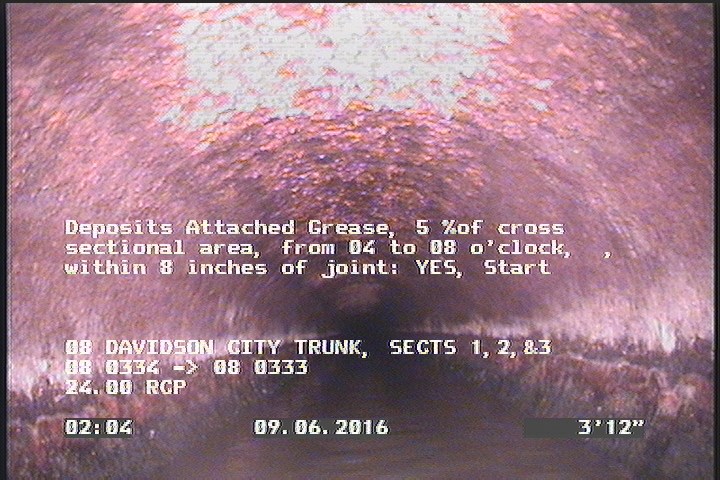 Deposits Attached Grease, 5 %of cross sectional area, from 04 to 08 o'clock, , within 8 inches of joint: YES, Start