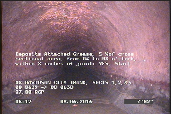 Deposits Attached Grease, 5 %of cross sectional area, from 04 to 08 o'clock, , within 8 inches of joint: YES, Start