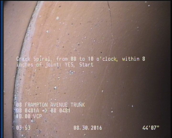 Crack Spiral, from 08 to 10 o'clock, within 8 inches of joint: YES