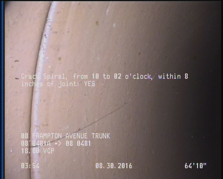 Crack Spiral, from 10 to 02 o'clock, within 8 inches of joint: YES