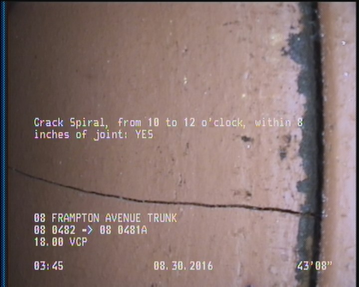 Crack Spiral, from 10 to 12 o'clock, within 8 inches of joint: YES