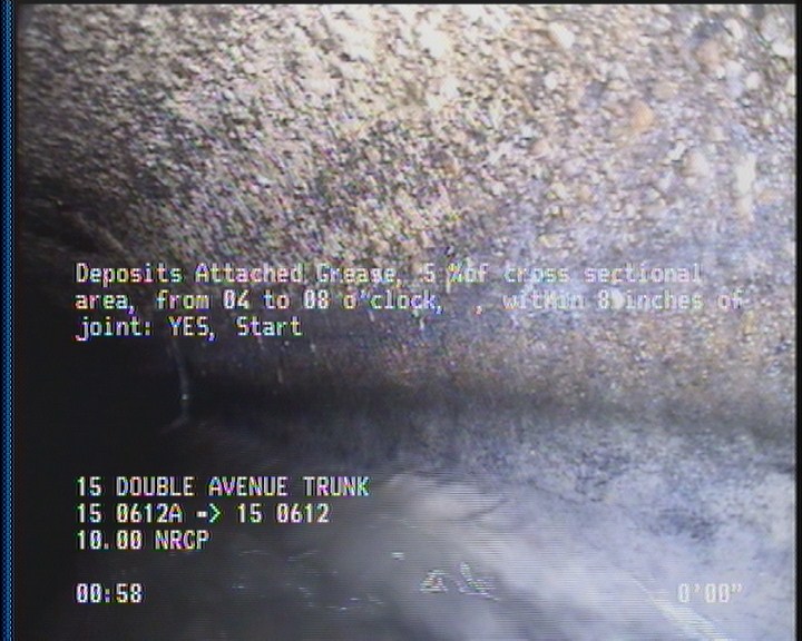 Deposits Attached Grease, 5 %of cross sectional area, from 04 to 08 o'clock, , within 8 inches of joint: YES, Start