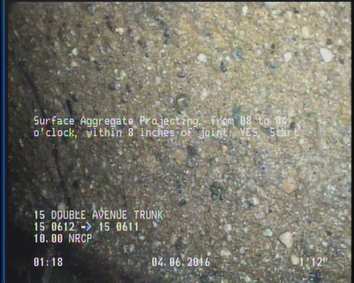 Surface Aggregate Projecting, from 08 to 04 o'clock, within 8 inches of joint: YES, Start