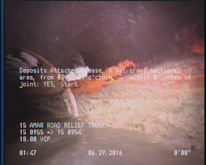 Deposits Attached Grease, 5 %of cross sectional area, from 03 to 09 o'clock, , within 8 inches of joint: YES, Start