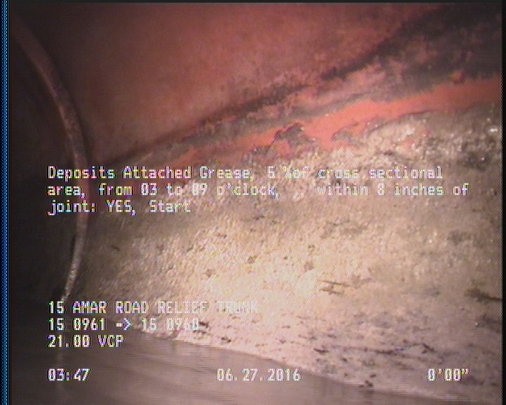 Deposits Attached Grease, 5 %of cross sectional area, from 03 to 09 o'clock, , within 8 inches of joint: YES, Start