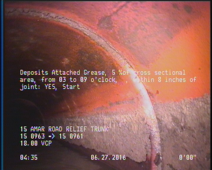 Deposits Attached Grease, 5 %of cross sectional area, from 03 to 09 o'clock, , within 8 inches of joint: YES, Start