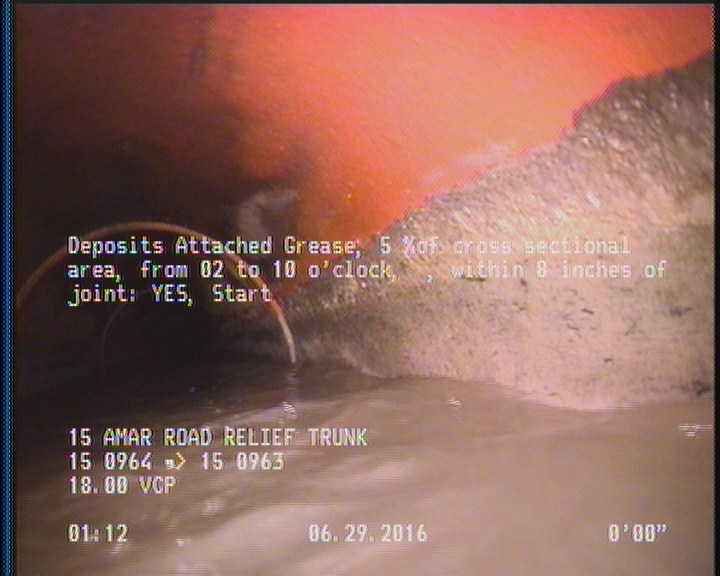 Deposits Attached Grease, 5 %of cross sectional area, from 02 to 10 o'clock, , within 8 inches of joint: YES, Start