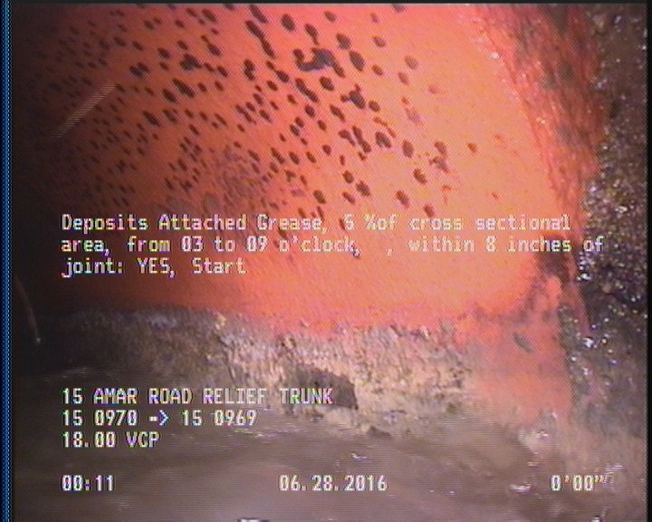 Deposits Attached Grease, 5 %of cross sectional area, from 03 to 09 o'clock, , within 8 inches of joint: YES, Start